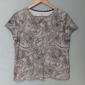 Croft & Barrow The Classic Tee Women's Size M Paisley Cotton Cap Sleeve‎ Top